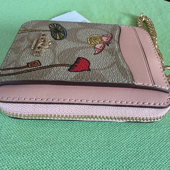 COACH X OBSERVED BY US ZIP CARD CASE:NWT LIGHT PINK/LIGHT KHAKI CU403 - Picture 8 of 12